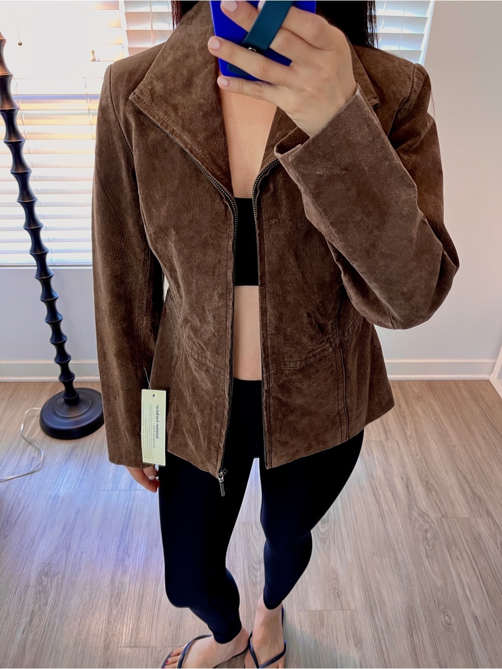 Minimalist Brown Full Zip Genuine Real 100% Suede Leather Jacket